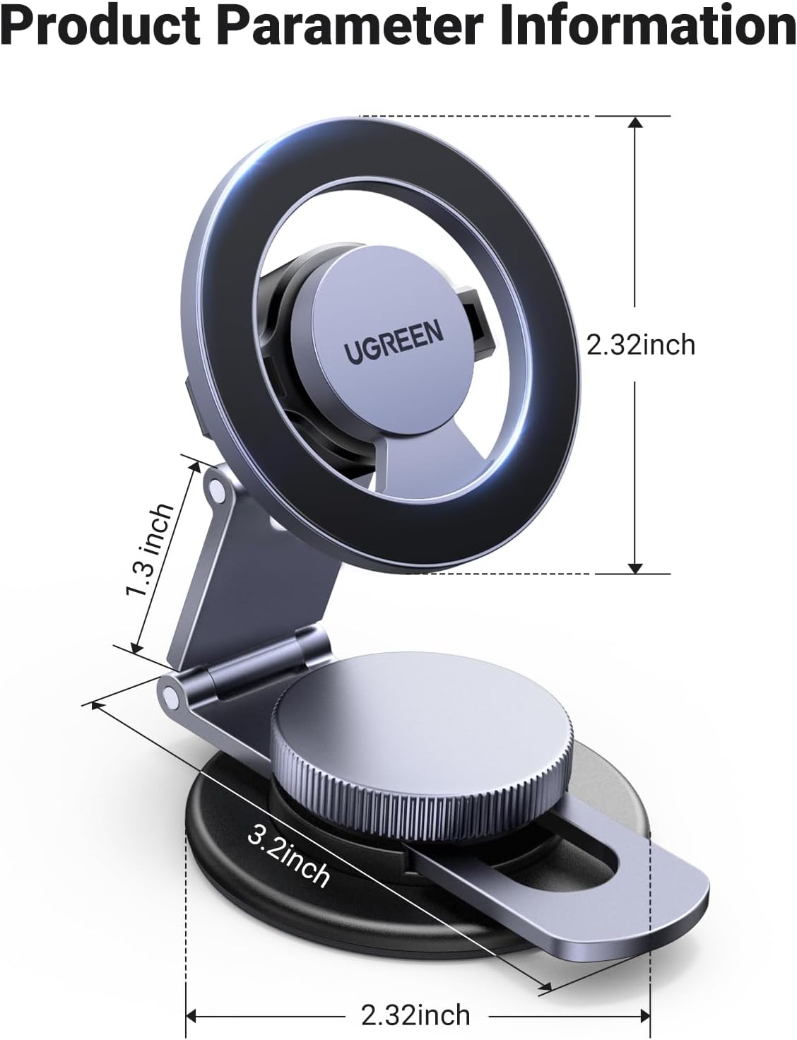 UGREEN Magsafe Phone Mount for Car 360° Rotation Magnetic Phone Holder Dashboard Cell Phone Holder Compatible for iPhone 16 15 14 13 12 Series and MagSafe Case