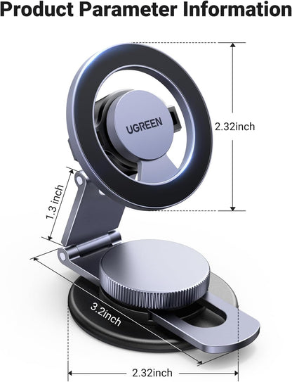 UGREEN Magsafe Phone Mount for Car 360° Rotation Magnetic Phone Holder Dashboard Cell Phone Holder Compatible for iPhone 16 15 14 13 12 Series and MagSafe Case