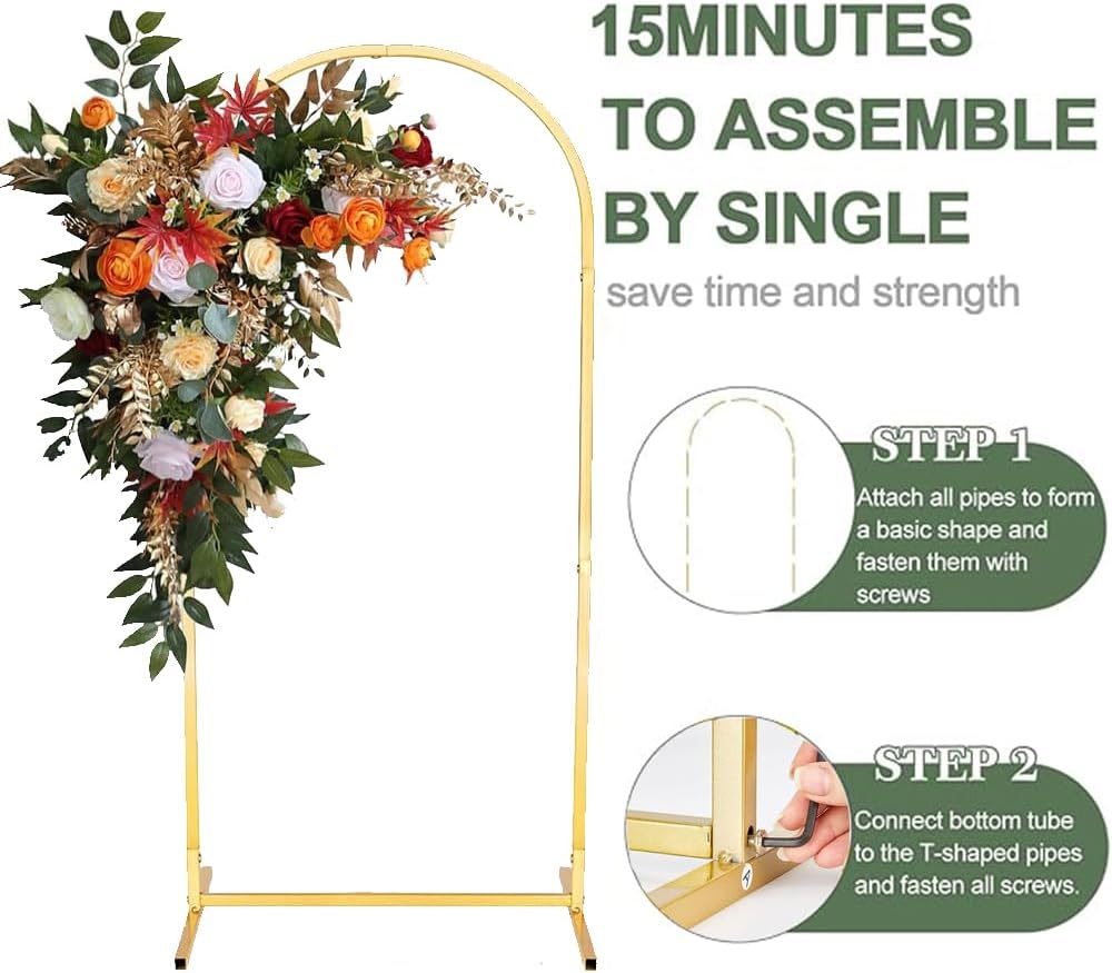 7.2 Ft Metal Wedding Arch Stand Gold Adjustable Backdrop with Base for Ceremony Birthday Bridal Baby Shower Outdoor Indoor Graduation Party Balloon Decoration Arched Square Frame (Gold, 7.2FT)