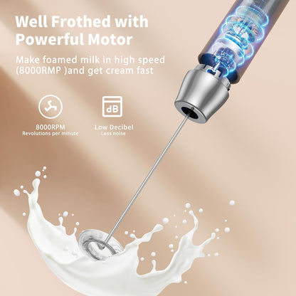 Maestri House Rechargeable Milk Frother, Handheld Electric Foam Maker Waterproof Detachable Stainless Steel Whisk Drink Mixer Foamer with Stand,LunaFro