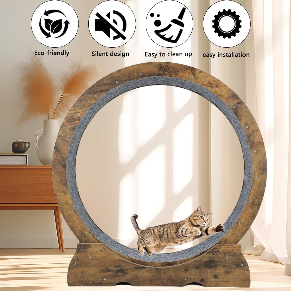 Cat Wheel Exerciser for Indoor Cats Large，Cat Running Wheel, Cat Exercise Wheel, Small Animals Exercise Wheels Cat Treadmill Wheel with Locking Mechanism (Rusty Brown, Brown 35.4"(90cm))