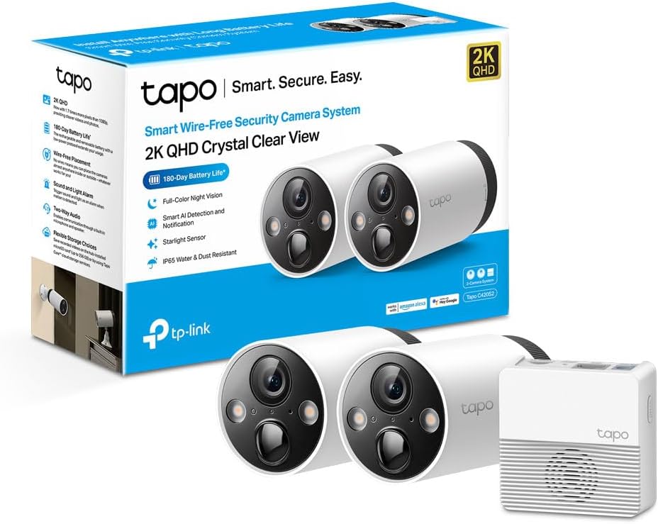 TP-Link Tapo 2K Indoor Home Security WiFi Camera, Up to 30ft Night Vision, Privacy Mode, Sound & Light Alarm, Up to 512 GB microSD Card Slot, Two-Way Audio, Works w/Alexa and Google (Tapo C110)