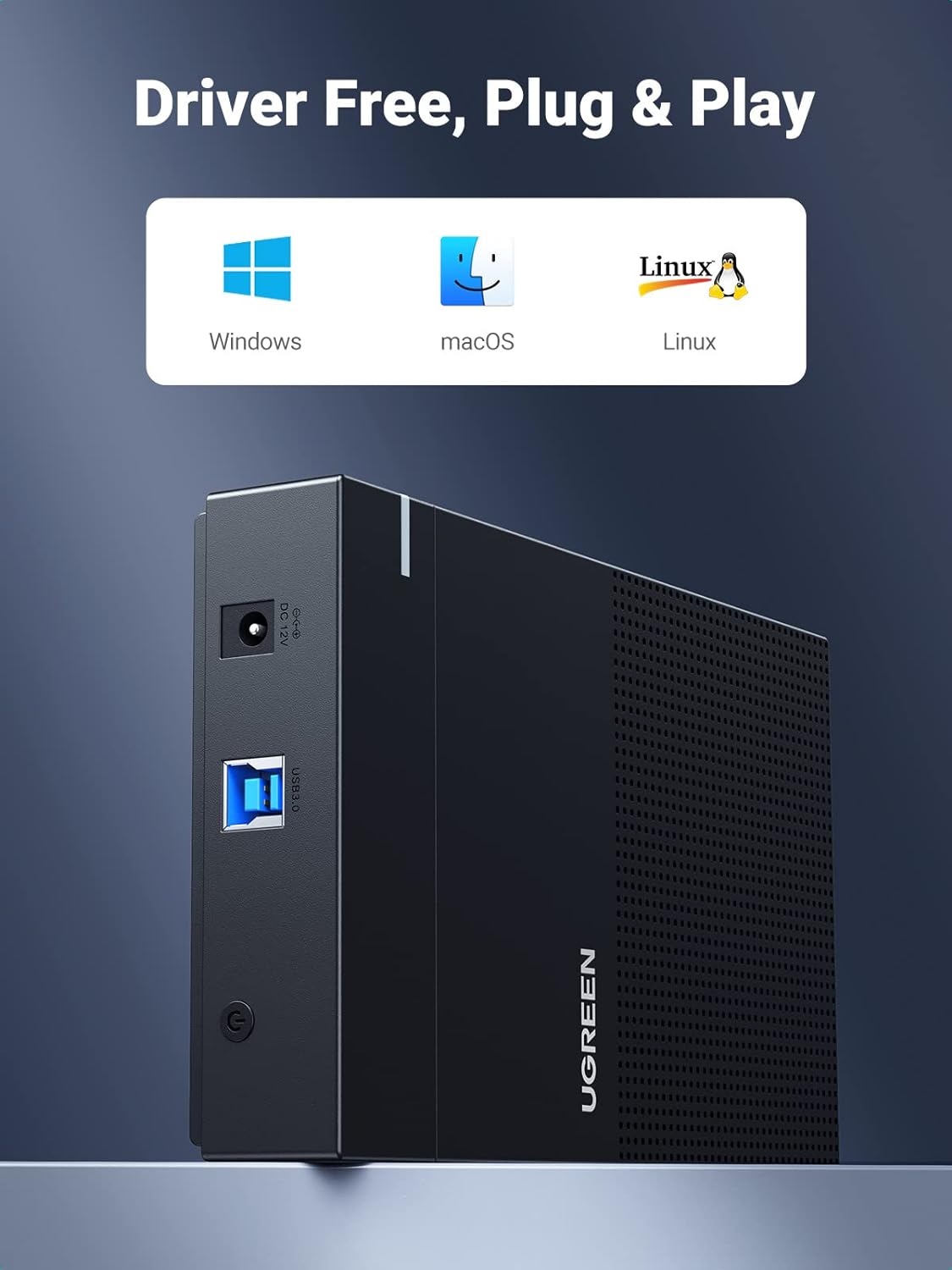 UGREEN Hard Drive Enclosure 3.5 2.5 Inch SSD Enclosure, USB 3.0 to SATA HDD Case with 12V Power Adapter, Fast 5Gbps with UASP for Windows, macOS, Linux, SATA III II I, Tool-Free, Heat Dissipation