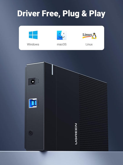 UGREEN Hard Drive Enclosure 3.5 2.5 Inch SSD Enclosure, USB 3.0 to SATA HDD Case with 12V Power Adapter, Fast 5Gbps with UASP for Windows, macOS, Linux, SATA III II I, Tool-Free, Heat Dissipation