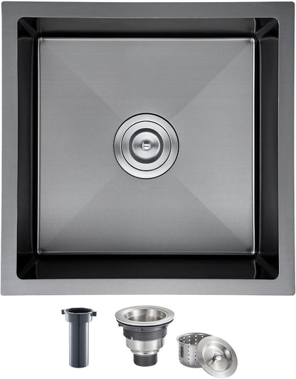 MENATT 20-inch Undermount Kitchen Sink, SUS304 Stainless Steel Handmade Single Bowl Kitchen Sink with Sink Strainer (Brushed), 20"x16"x9"