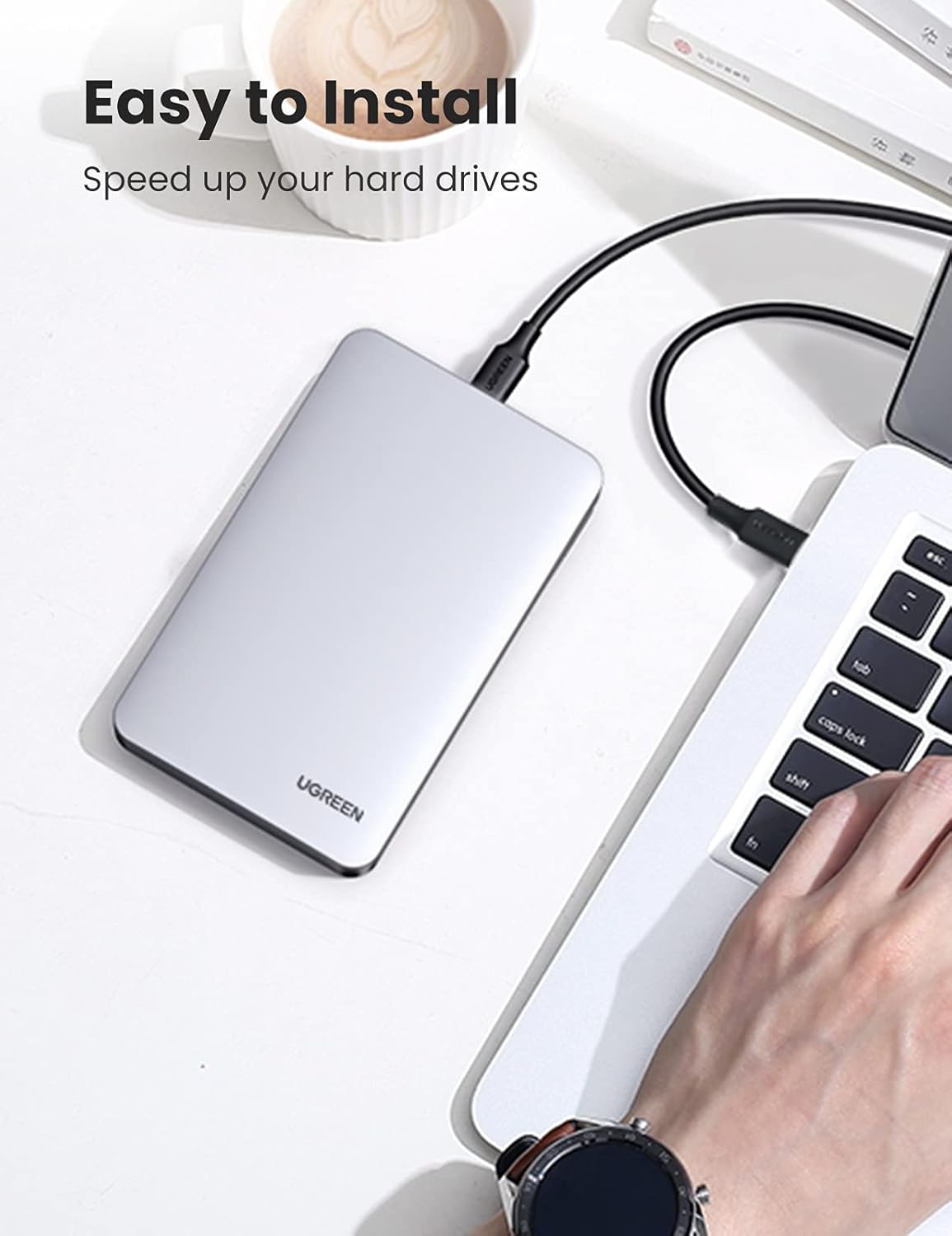 UGREEN USB C Hard Drive Enclosure, Tool-Free 2.5 Inch External SSD Enclosure USB 3.1 Gen 2 Type C to SATA HDD Case Designed for SATA III II I Up to 6TB, Support UASP, Aluminum Case Heatsink