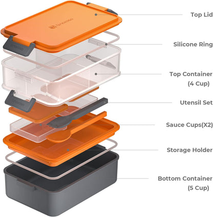 Linoroso Stackable Bento Box Adult Lunch Box | Meet All You On-The-Go Needs for Food, Salad and Snack Box, Premium Bento Lunch Box for Adults Include Utensil Set, Dressing Containers - Pale Mint