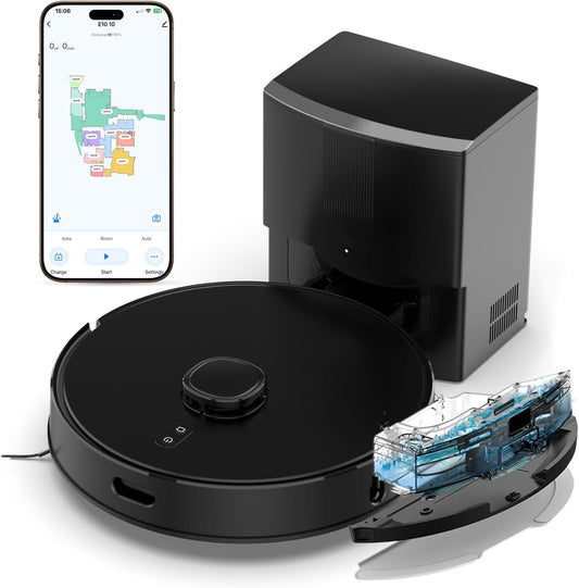 Robot Vacuum and Mop Self-Emptying with 8,000Pa Suction, LiDAR Navigation, Home Mapping, 75-Day Capacity, No-Go Zones, 150 Mins, APP＆Voice Control for Pet Hair, Hard Floors, Carpets, E10+