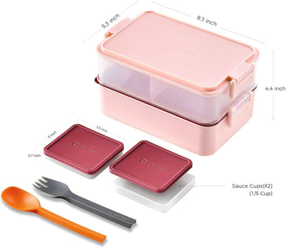 Linoroso Stackable Bento Box Adult Lunch Box | Meet All You On-The-Go Needs for Food, Salad and Snack Box, Premium Bento Lunch Box for Adults Include Utensil Set, Dressing Containers - Pale Mint