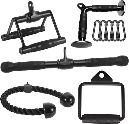 Cable Attachments for Home Gym, LAT Pulldown Attachment, Weight Machine Accessories, Straight Pull Down Equipment, V-Shaped Press Down Bar, Tricep Rope, Exercise & Double D Handle