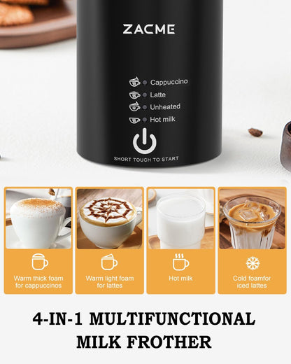 ZACME Milk Frother, 4 in 1 Electric Milk Steamer, Automatic Hot and Cold Foam Maker and Milk Warmer for Coffee, Latte, Cappuccino,Hot Chocolate, Macchiato - PuriLite