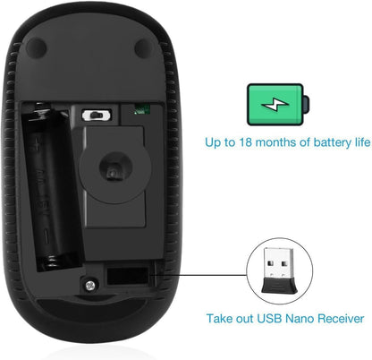 Wireless Mouse, Vssoplor 2.4G Slim Portable Computer Mice with Nano Receiver for Notebook, PC, Laptop, Computer-Black and Silver