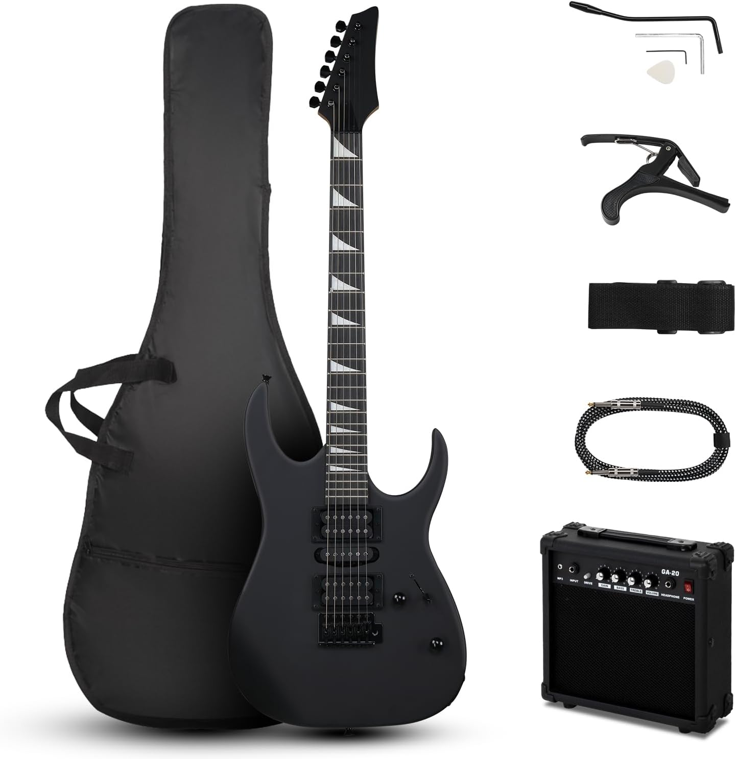 Ktaxon 39" Electric Guitar with 20Watt Amp, Full Size 170 Model Starter Guitar Kit for Beginners & Professionals W/Bag, Shoulder Strap, Wrench Tool, Plectrum - Black