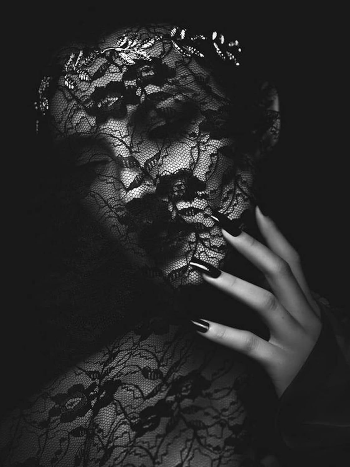 JEGERMIG Lace Skin Masks,Full Face Mask,Women Halloween Spandex Hood Masquerade Party Veil One Size Black-Ls