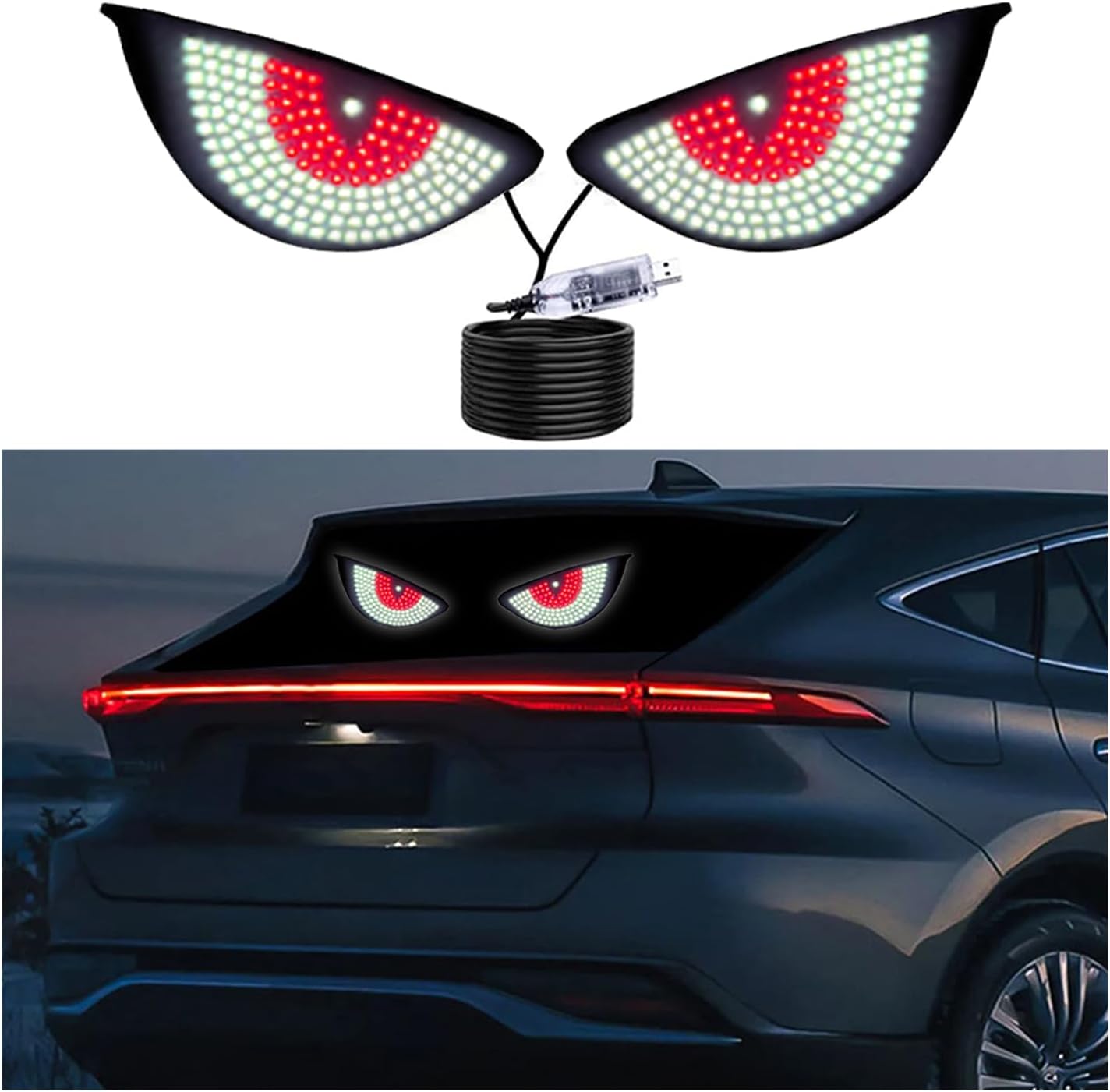 2Pcs Car Demon Eye Lamp,Car Windshield LED Eye,Car Rear Window LED Demon Eye,Dynamic Demon Eye Car Lamp,LED Eyes for Car,Car LED Demon Eye Light