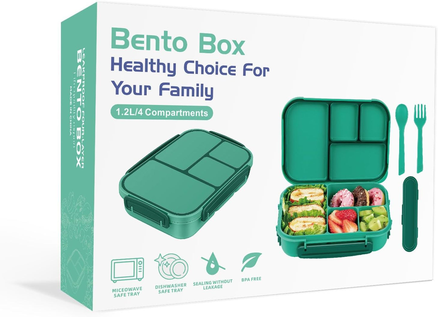 Amathley Lunch Box Kids,Bento Box Adult Lunch Box,Leakproof Lunch Containers for Adults/Kids/Toddler,1200ML-4 Compartments bento Lunch box with Utensil,Microwave & Dishwasher Safe(Dark Gray)