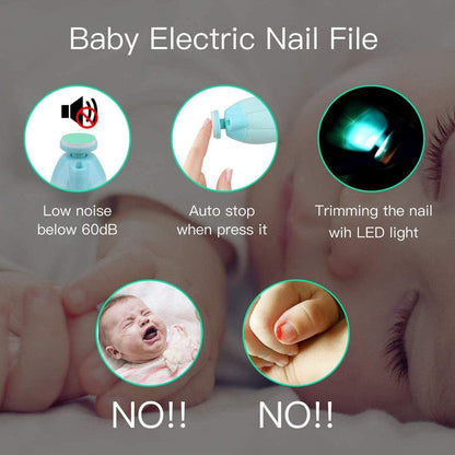 Baby Nail Trimmer File Electric Safe Nail Clippers with Light for Newborn or Toddler Toes and Fingernails (Blue)