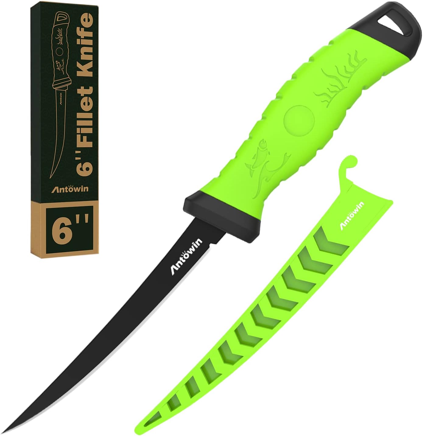 8 Inch Fishing Fillet Knife, Professional Level Knives for Filleting Fish and Boning Meat, Sharp Stainless-Steel Non-Stick Coating Blade, Non-Slip Handles, with 1 Two Stage Knife Sharpener