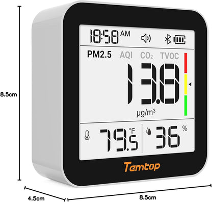Temtop Air Quality Monitor Indoor with PM2.5, AQI, tVOC, CO2 Monitor, Temperature & Humidity Monitoring,Connectivity with App(‎M10 Plus)