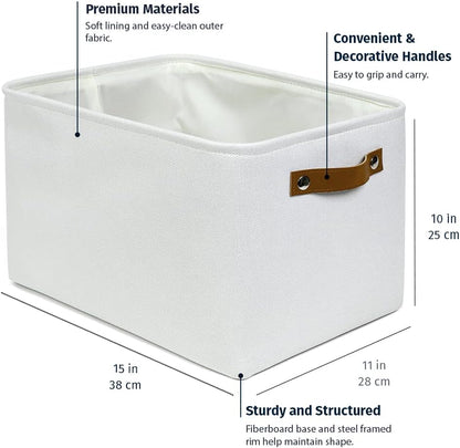 OrganiHaus Large Fabric Storage Baskets for Shelves 3 Pack, 15x11in Closet Storage Bins for Shelves, Cloth Baskets, Fabric Storage Cubes, Linen Closet Organizers, Fabric Basket, White Basket