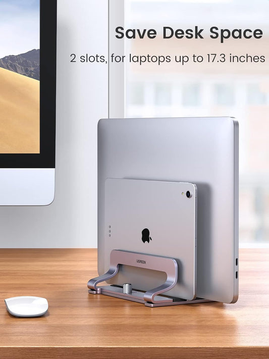 UGREEN Dual Slot Vertical Laptop Stand Holder Mount for Desk, Adjustable Aluminum Stand Compatible with MacBook Pro Air, Ideapad, Surface Book, Chromebook Up to 17.3 Inch - PuriLite