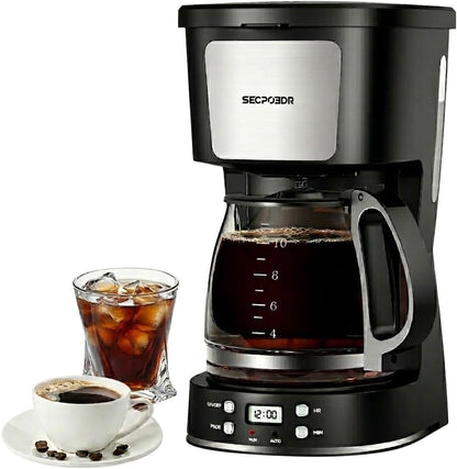 Programmable 12 Cup Drip Coffee Maker, Silver, Stainless Steel | Auto Brew, Keep Warm Function, Removable Filter Basket, Auto Shut-off, Clear Water Level Window,Two-Tone Silver & Black