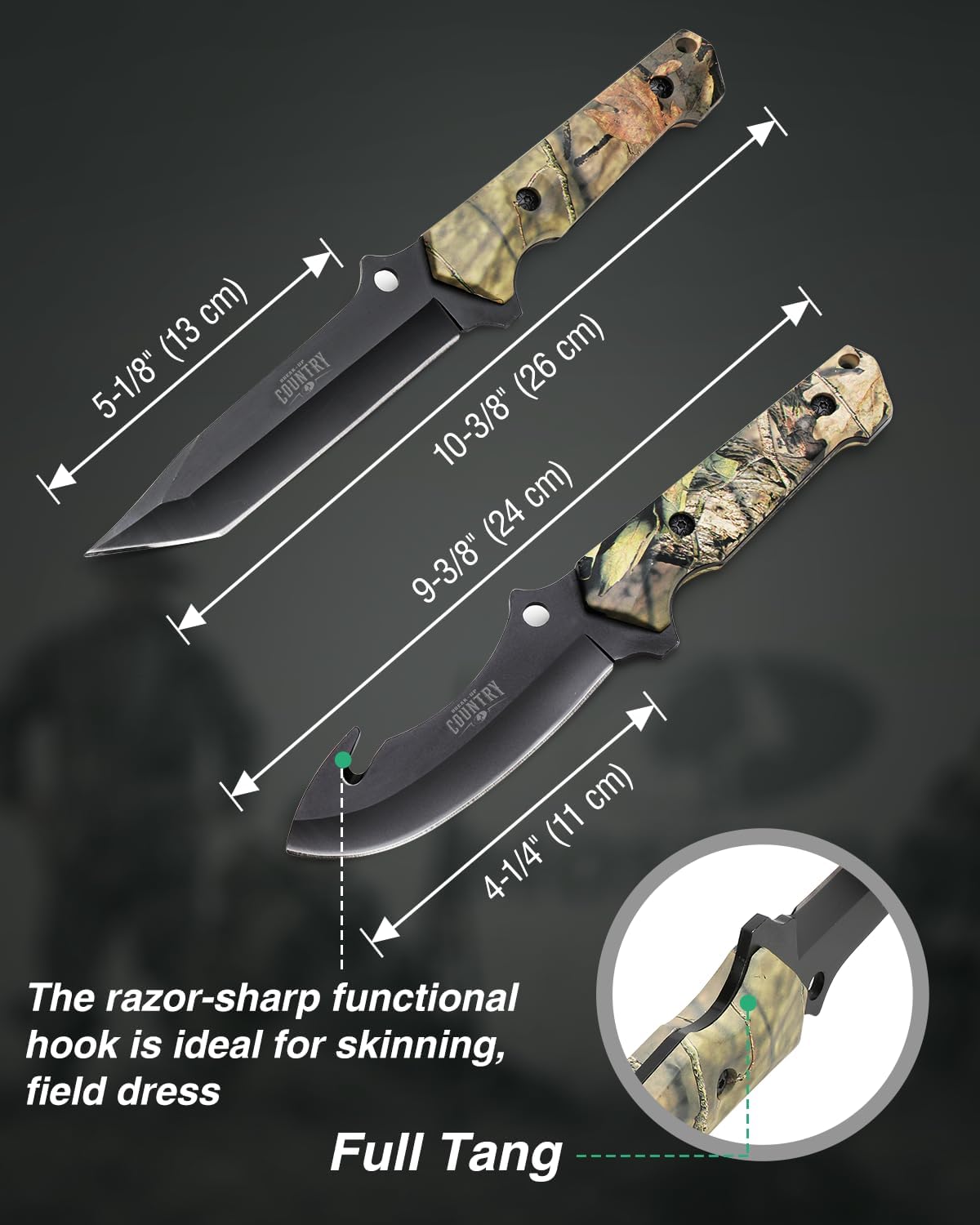 Mossy Oak 2-Piece Hunting Knives Gut Hook Set with Sheath Fixed Blade Stainless Steel Blades