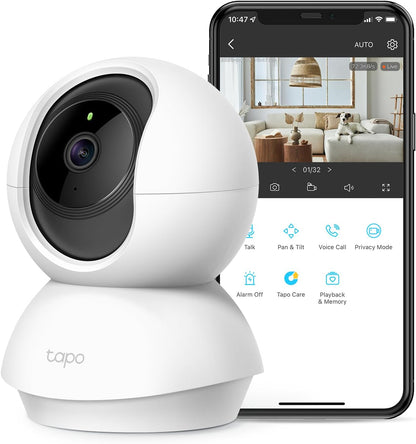 TP-Link Tapo 2K Pan/Tilt Indoor Security WiFi Camera, Baby & Pet Camera w/ 360° Motion Tracking, 2-Way Audio, Night Vision, Cloud & Local Storage (Up to 256 GB), Works w/Alexa & Google (Tapo C210P2)