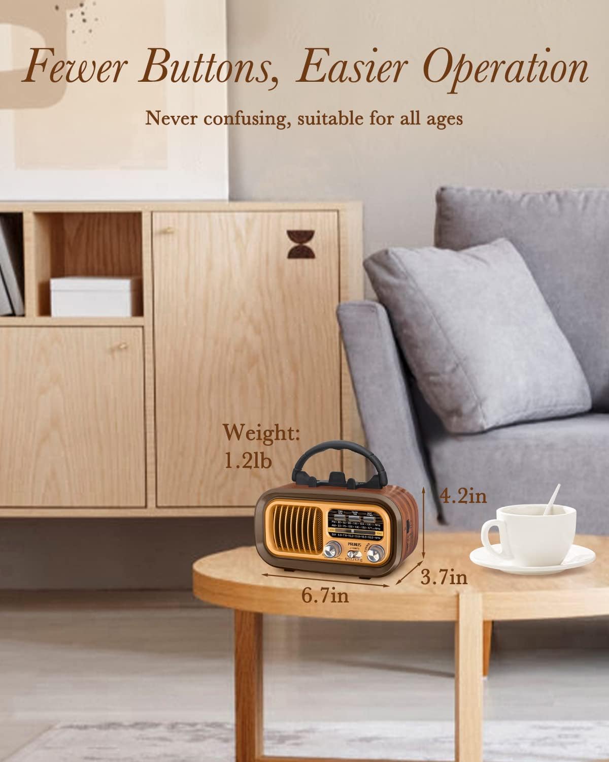 PRUNUS J-150 Small Retro Vintage Radio Bluetooth, Portable Radio AM FM Transistor Radio with Best Sound, Solar/Battery Operated Radios/Rechargeable Radios, TWS, Support TF Card/USB Playing