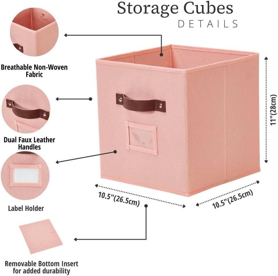 DECOMOMO Cube Storage Bin, Storage Cubes with Labels, Baskets for Shelves Kallax Linen Closet Organizers (Cube 10.5x11"/ 6pcs, Black)