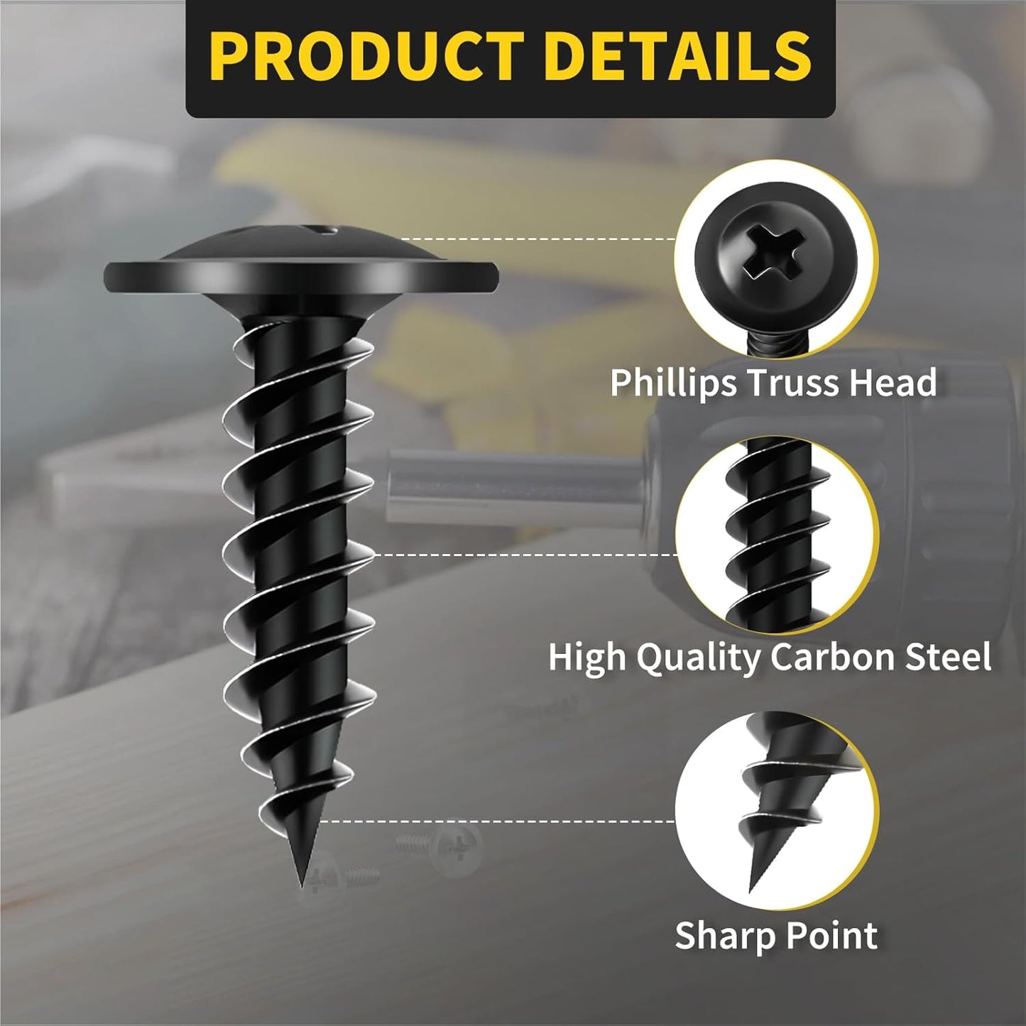 Wood Screws Assortment Kit, FIXLINK 220 PCS High Hardness Truss Head Black Wood Screws Set, Phillips Drive Assorted Screws, Contain 8 Size (,2”,1-5/8”,1-1/2”,1-1/4”,1”,3/4”,5/8”,1/2”), Black