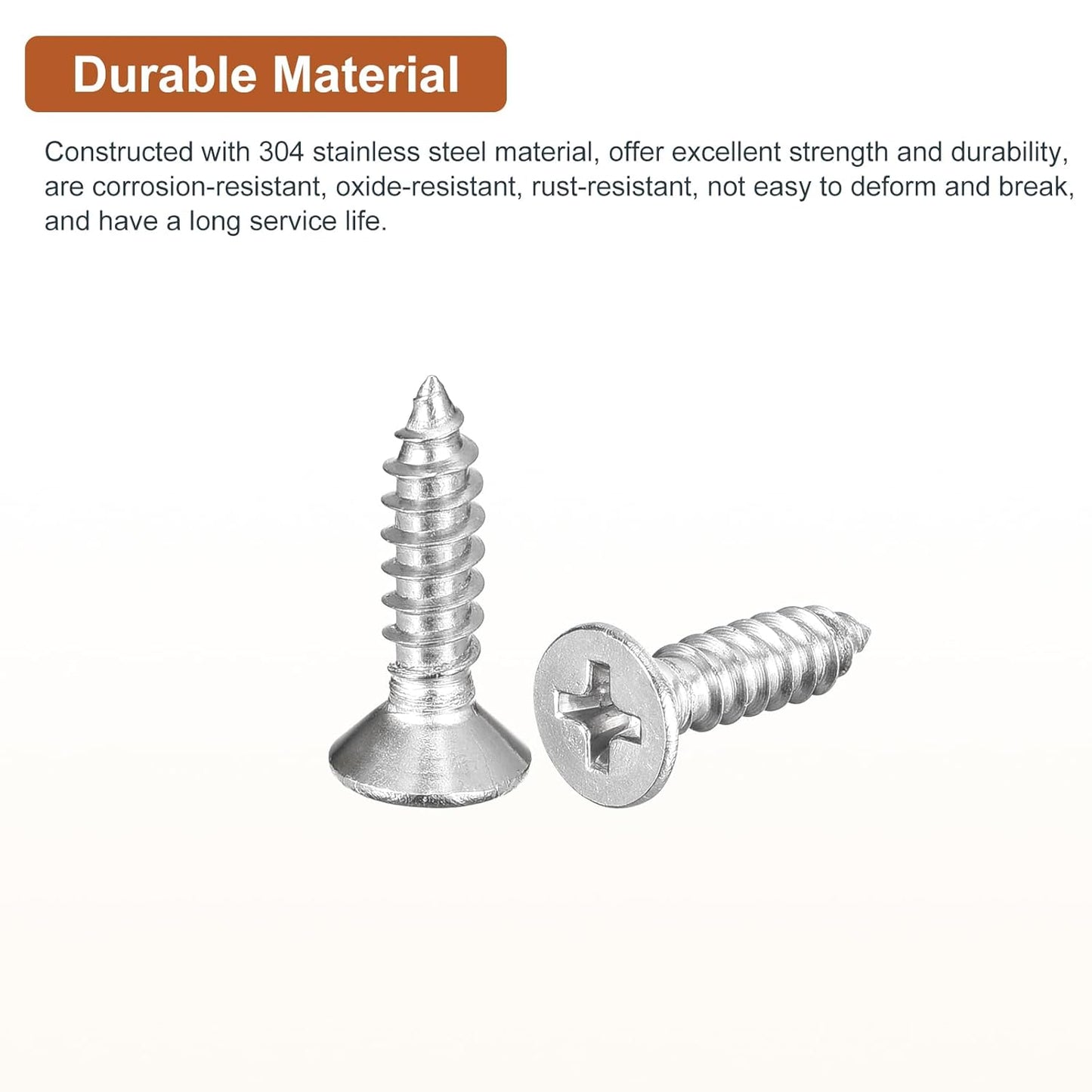 DTGN 100Pcs #8x1 Flat Head Wood Screws, 304 Stainless Steel Phillips Self Tapping Screws - Good for Woodworking, Furniture - Silver