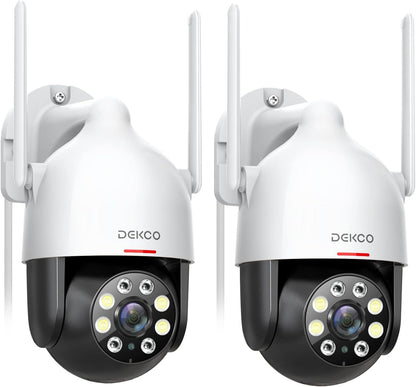 DEKCO 2K HD Outdoor Security Camera with 360 Degree Pan-Tilt Motion Tracking,Home Camera Surveillance Exterieur, WiFi Security Camera, Full Color Night Vision, Sound-Light Alarm, 2-Way Audio, Waterproof