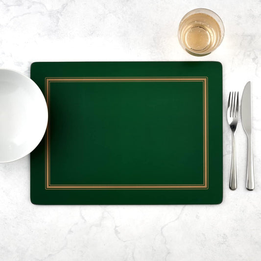 Pimpernel Classic Emerald Placemats - Set of 4 Rectangular Cork Backed Table Mats with Deep Green Finish - Heat Resistant Wipe Clean Placemats for Dining Table Protection & Stylish Meal Presentation - PuriLite