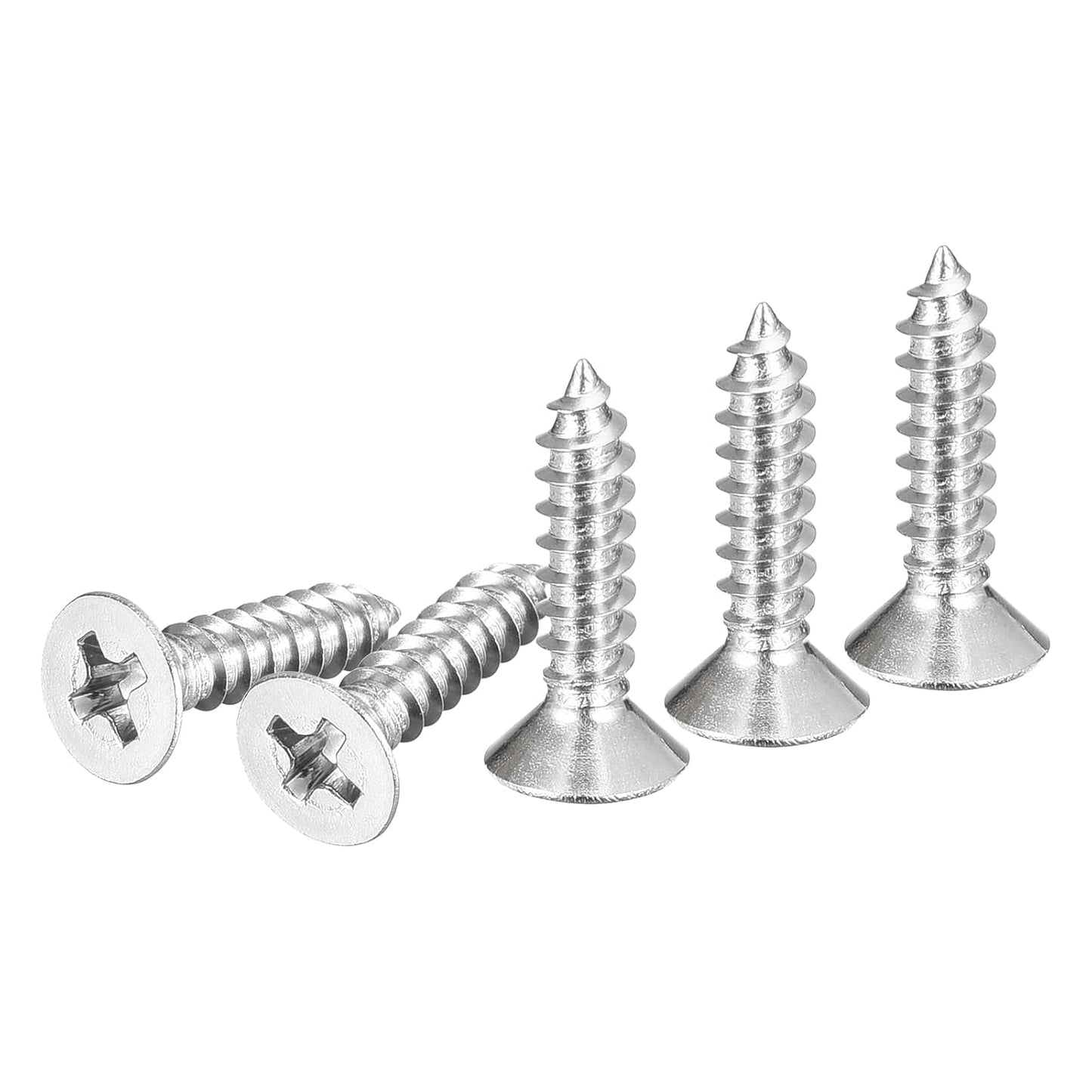 DTGN 100Pcs #6x1/2 Flat Head Wood Screws, 304 Stainless Steel Phillips Self Tapping Screws - Good for Woodworking, Furniture - Silver