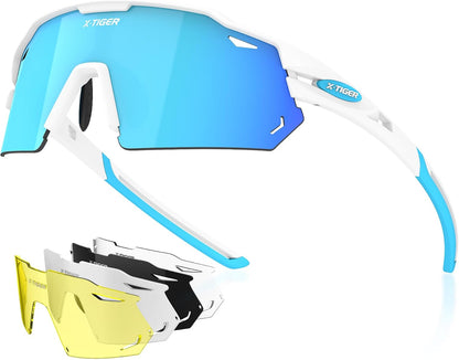 X-TIGER Polarized Cycling Glasses with 5 Interchangeable Lenses,MTB Biking Baseball Running Sports Sunglasses for Men Women