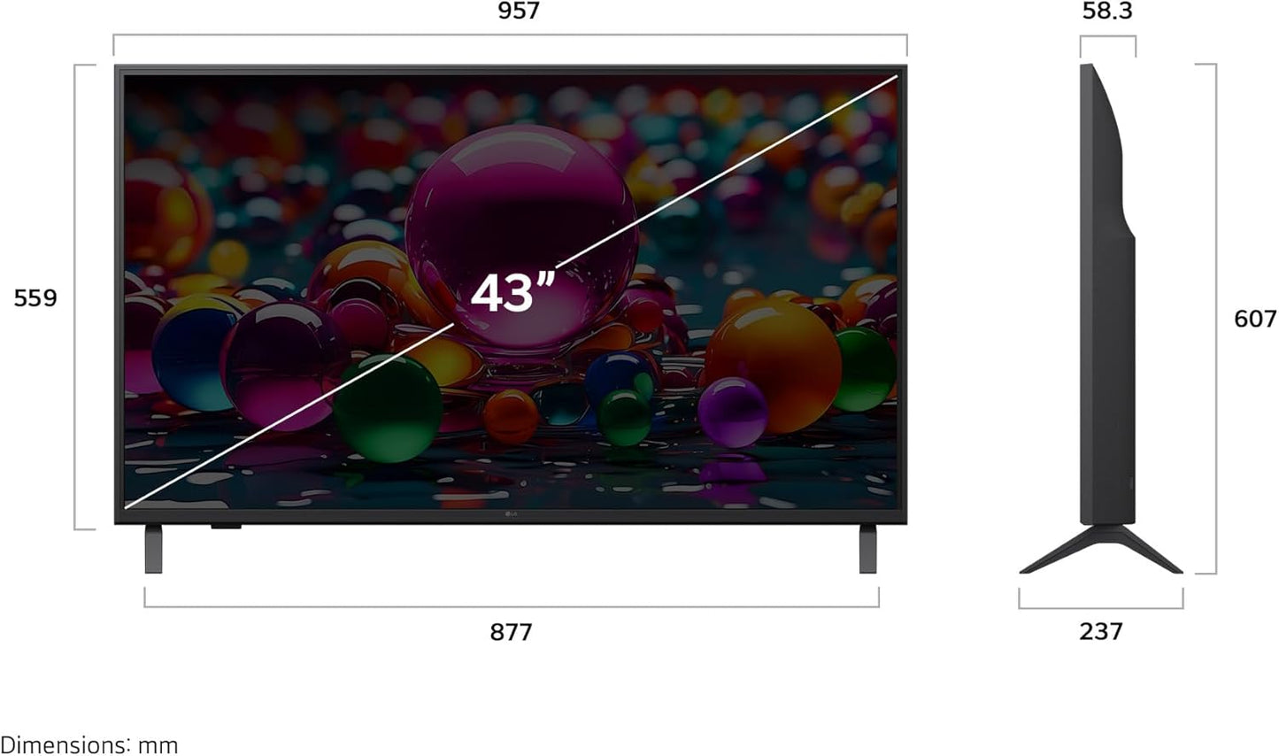 LG 43-Inch UA7700 Series 4K Smart TV - α7 AI Processor 4K, Dynamic Tone Mapping, Alexa Ready, HDR10, HGIG, ALLM, WebOS 25, Wi-Fi, Bluetooth, AI Upscaling, AI Sound, LG Channels (43UA7700PUB, 2025)