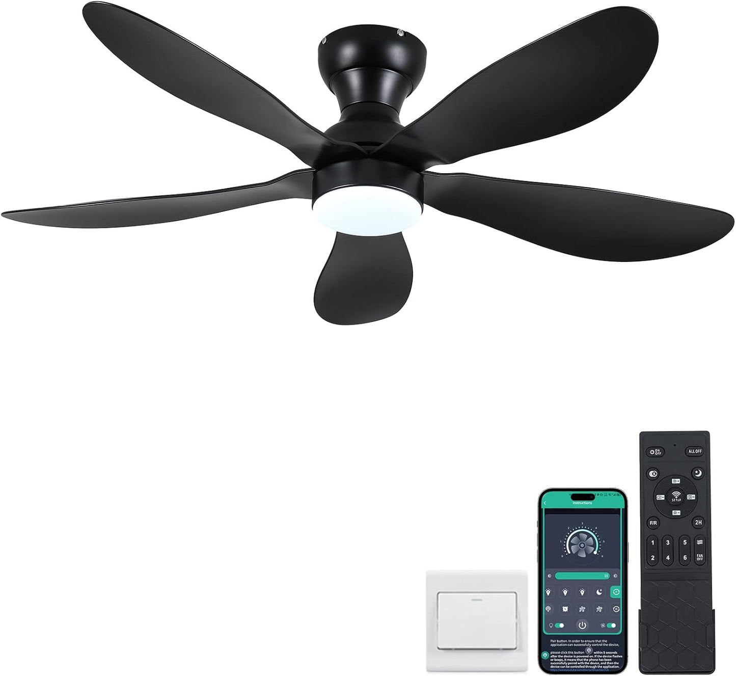 Modern Ceiling Fans with Lights Remote/APP Control, 29" Flush Mount Ceiling Fans with 3 CCT Dimmable Lights, Low Profile Ceiling Fans with 5 Propeller Blades LED Lights for Kids Room Bedroom, Brown - PuriLite