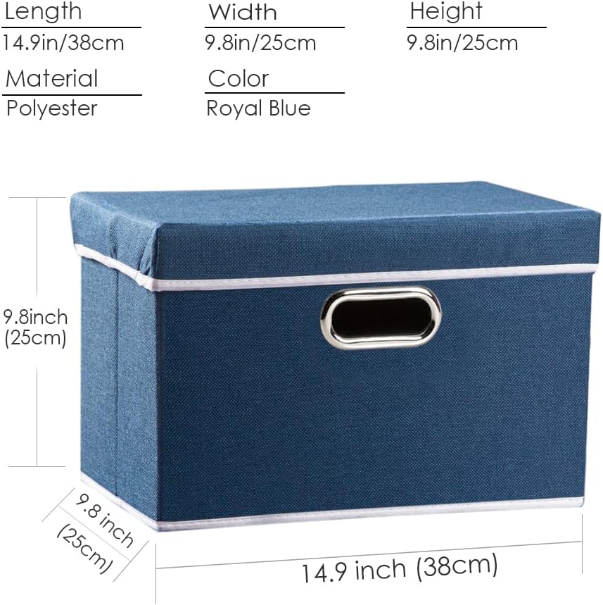 PRANDOM Large Foldable Storage Bin with Lid [1-Pack] Linen Fabric Decorative Storage Box Organizer Containers Basket Cube with Handles Divider for Bedroom Closet Office Living Room (17.7x11.8x11.8")