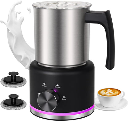 ByNaRIX Detachable Milk Frother, Food Grade Stainless Steel 17oz Electric Milk Steamer, Easy Clean Milk Warmer with Dishwasher Safe, Automatic Hot/Cold Foam Maker, Hot Chocolate Maker, Black