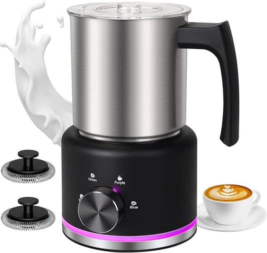 ByNaRIX Detachable Milk Frother, Food Grade Stainless Steel 17oz Electric Milk Steamer, Easy Clean Milk Warmer with Dishwasher Safe, Automatic Hot/Cold Foam Maker, Hot Chocolate Maker, Black