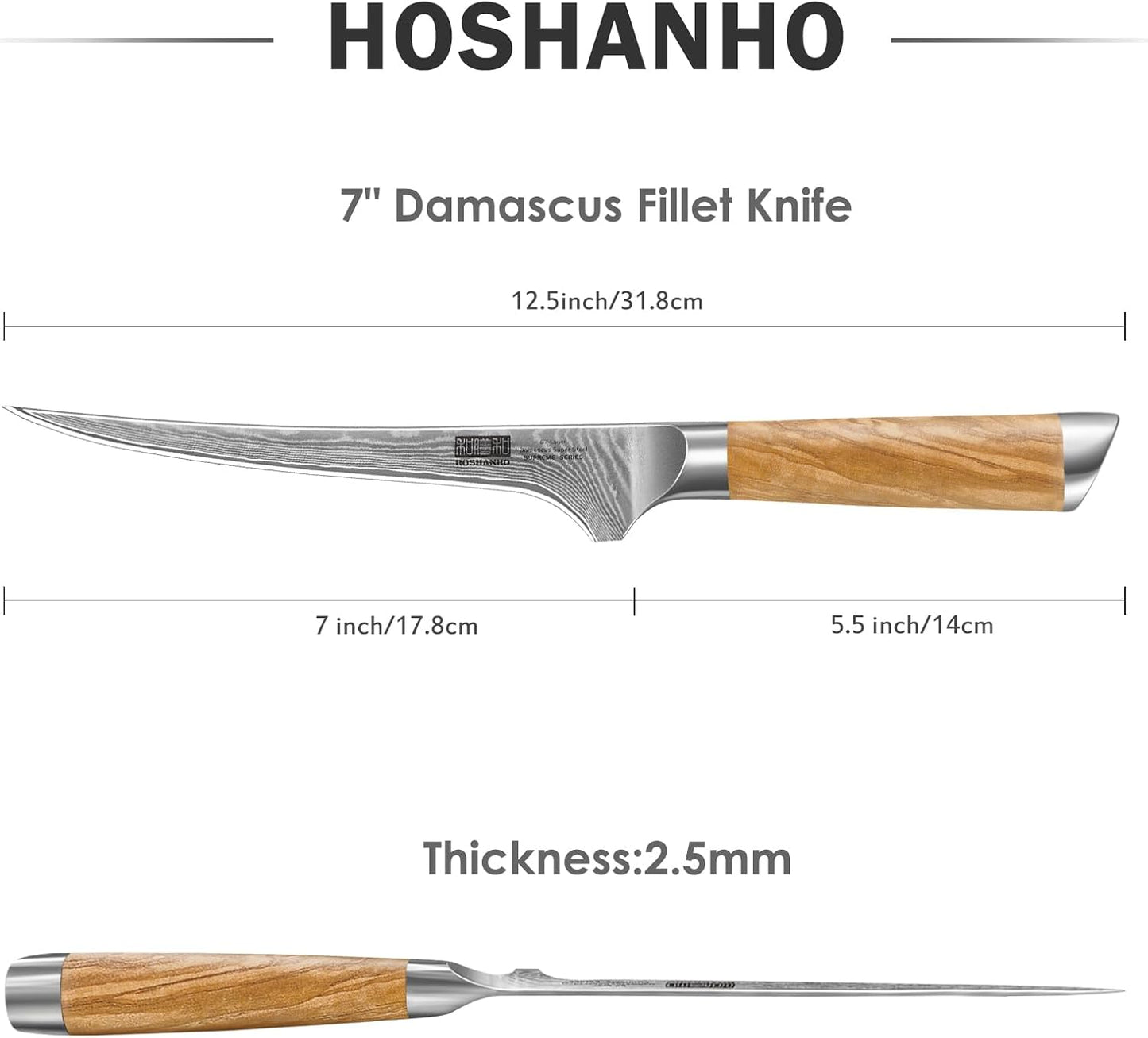 HOSHANHO Damascus Fillet Knife 7 Inch, Professional VG-10 Super Steel Boning Knife, Ultra Sharp Fish Knife with Ergonomic Handle
