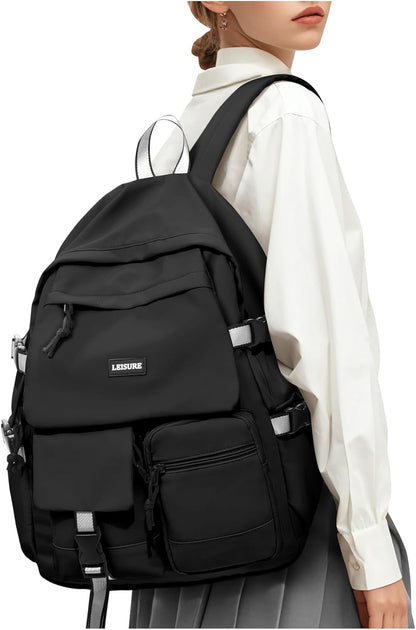 School Backpack for Women Men College High School Bags for Boys Girls Casual Daypack Laptop Backpack Waterproof Black Bookbag Travel Rucksack