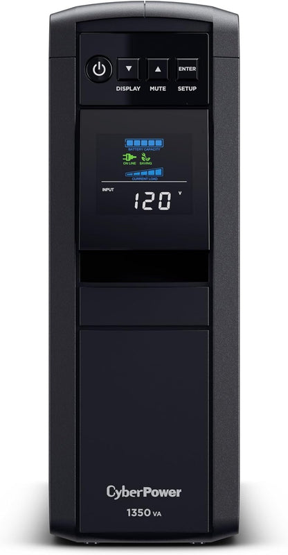 CyberPower CP1500PFCLCD PFC Sinewave UPS System, 1500VA/1000W, 12 Outlets, AVR, Mini Tower, Black
