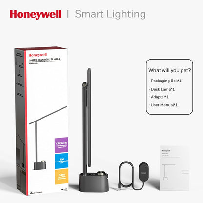 Honeywell HWT-H01 LED Desk Lamp, Foldable & Stepless Dimmable, Black