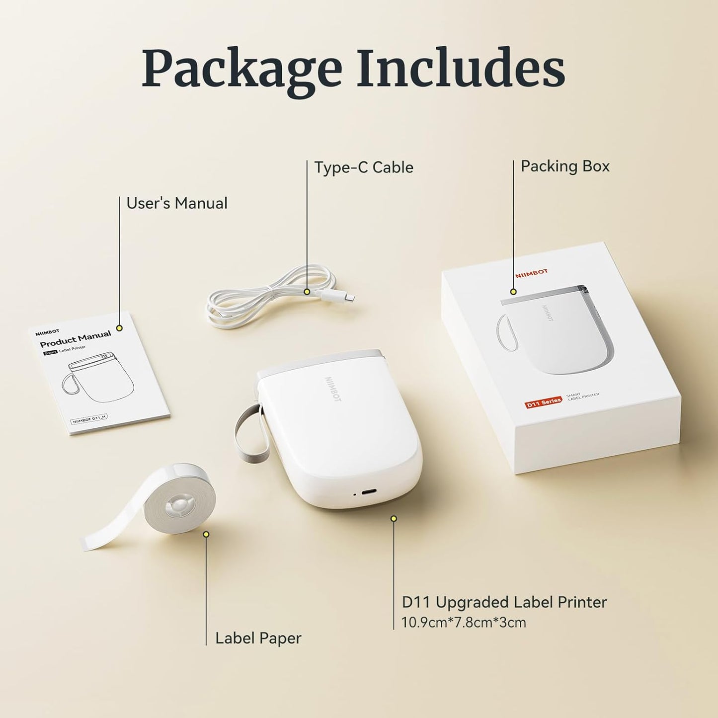 NIIMBOT D110 Mini Label Maker Machine with Tape(Pre-Cut Size 12x40mm), Portable Bluetooth Sticker Printer, Inkless Automatic Feeding One-Touch Custom Printing, Compatible with Phone Only