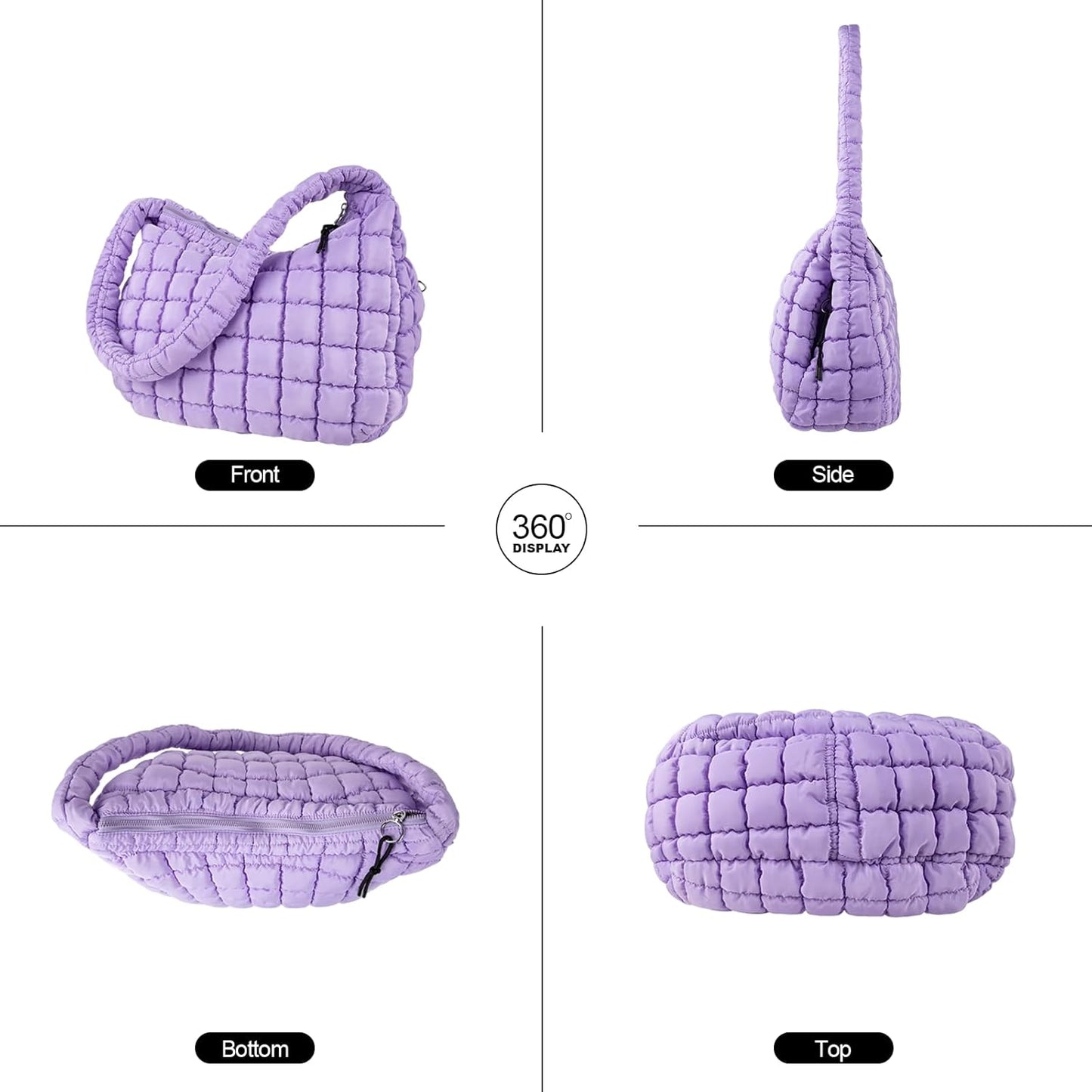 Quilted Puffer Tote Bag Large Crossbody Shoulder Bag with Zipper, Nylon Hobo Oversized Handbag