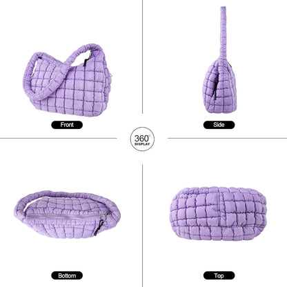 Quilted Puffer Tote Bag Large Crossbody Shoulder Bag with Zipper, Nylon Hobo Oversized Handbag