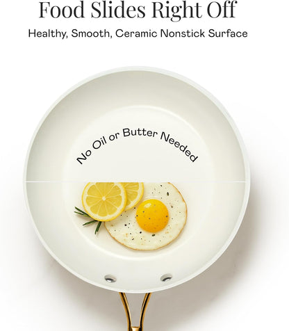 Gotham Steel 15 Pc Ceramic Pots and Pan Set, Non Stick Cookware Set with Steamer and Cooking Utensils, Non Toxic PFOA PFOS Free, Gold Stay Cool Handles, Oven and Dishwasher Safe