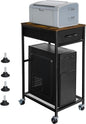 Computer Tower Stand PC Tower Stand with Storage Drawer Mobile CPU Holder Stand with Caster Wheels 2 Tier Rolling Computer Tower Cart for Home Office Fax, Rustic Brown